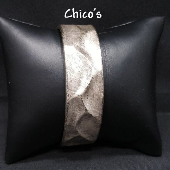 Chico's Silver Plated Textured Cuff Bracelet, Unpolished, 5 7/8 Inches - Picture 1 of 8